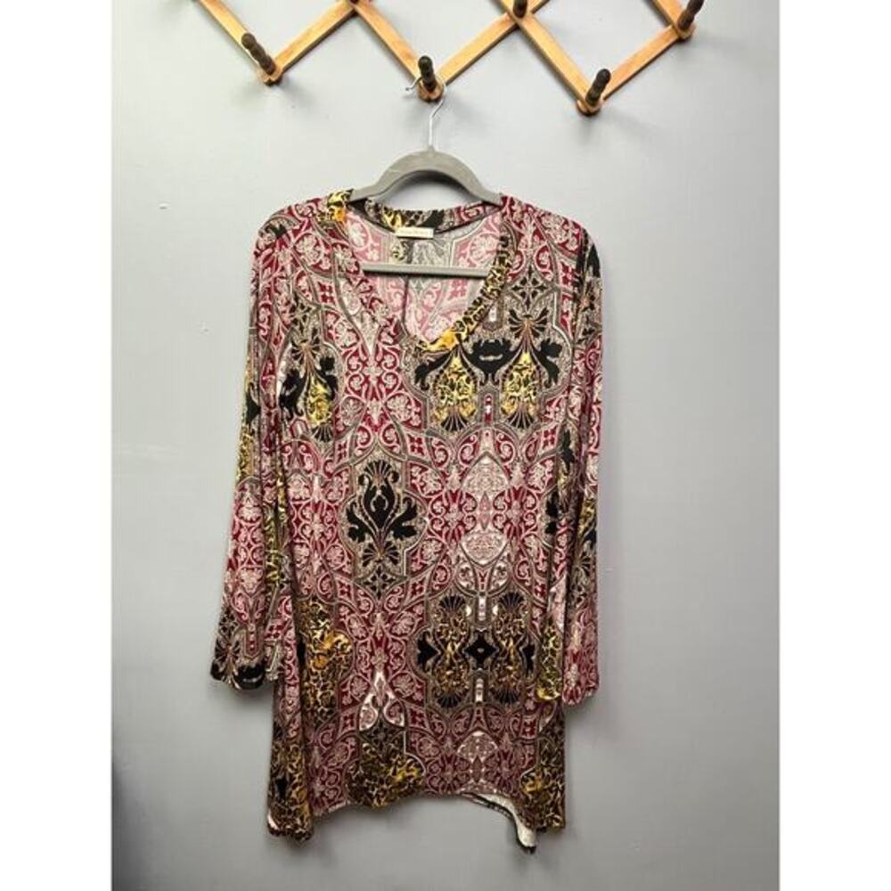 Orange Caramel Dress Womens large‎ multi colored pullover V Neck Long sleeve